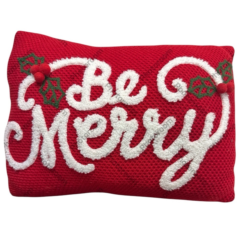 Christmas Red/White Be Merry Accent Seasonal Throw Pillow Polyester Blend